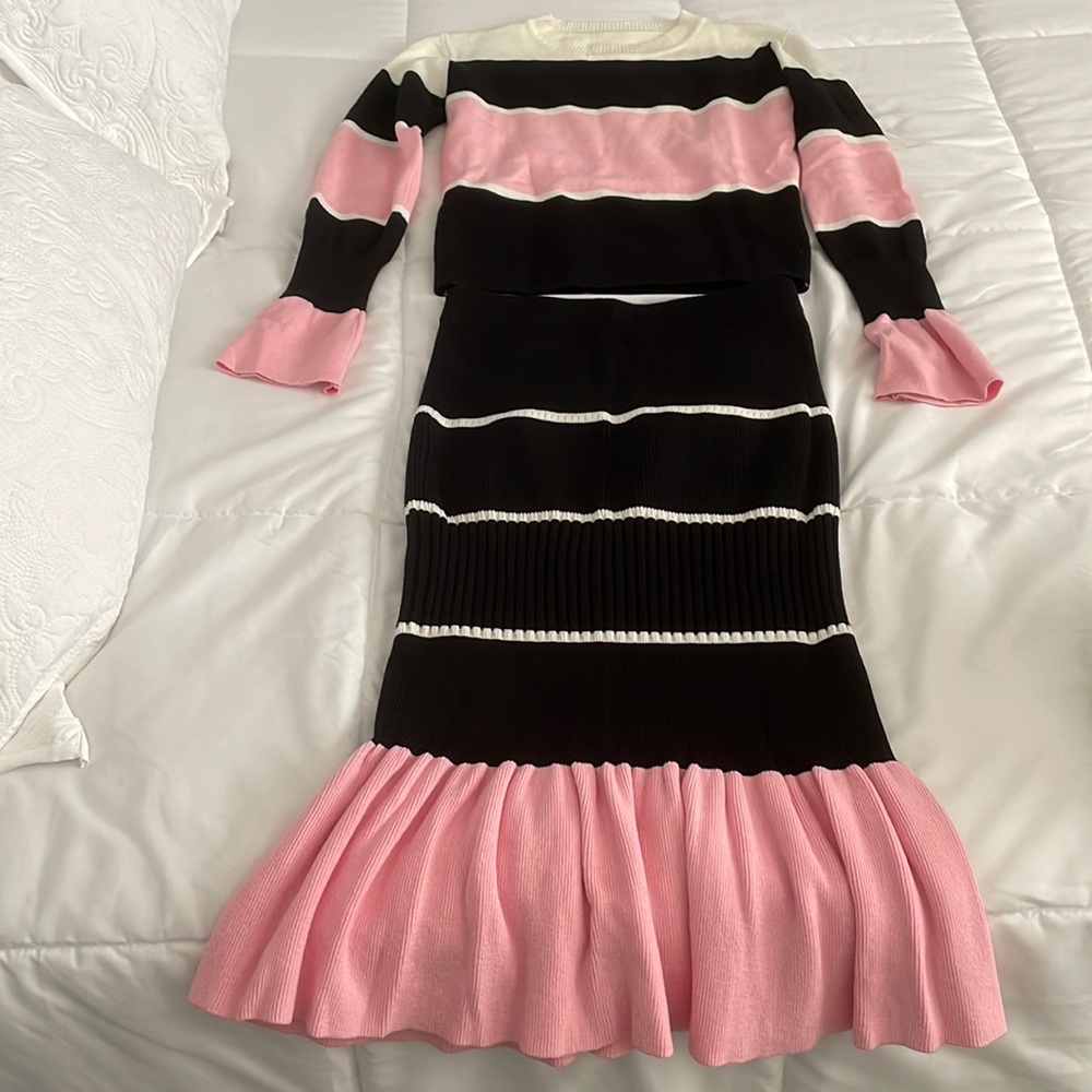 Super cute black, pink and white sweater and skirt set